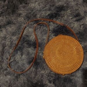 Tan Woven Crossbody Bag with Leather Strap